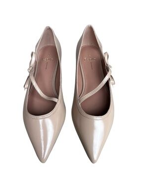 LINEA Paolo Shiny Pointed Mary Jane Flats in Dusty Pink with Bow Detail